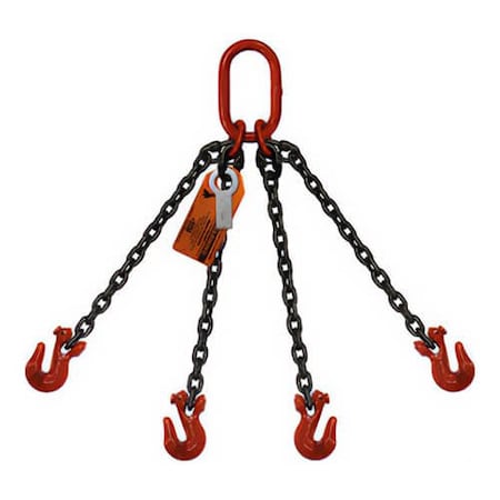 Hsi Four Leg Bridle Chain Slng, 3/4 in dia, 4ft L, Oblong Link to Grab Hook, 91,700lb Lmt 10QOG3/4-04
